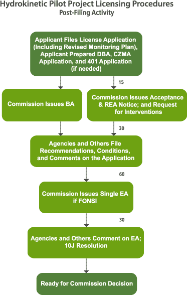 Hydrokinetic Pilot Project Licensing Procedures: Post-Filing Activity graphic.