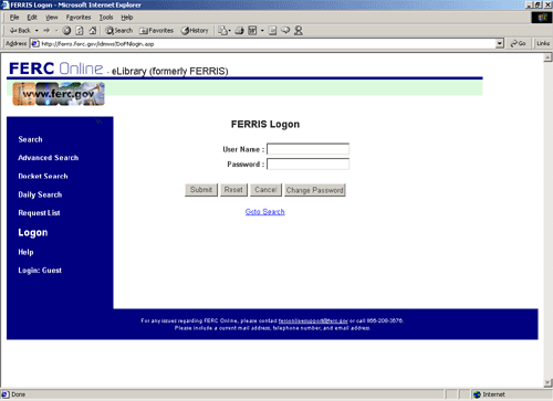 eLibrary Logon Screenshot