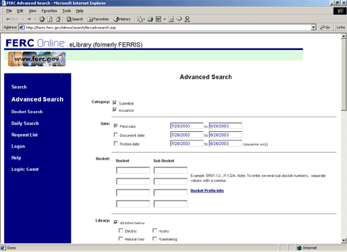 eLibrary Advanced Search screenshot