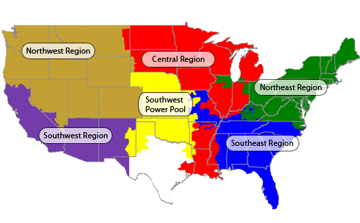 Map of the U.S. regions for triennial review.