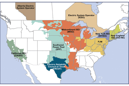 Map of RTOs and ISOs