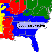 Map of the Southeast Region for triennial review.