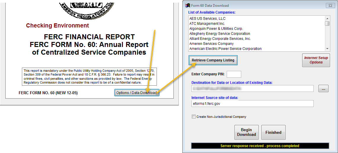 Screen Shot of Options Data Download Button