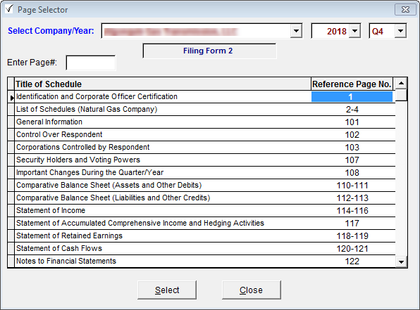 Screenshot of page selector options.