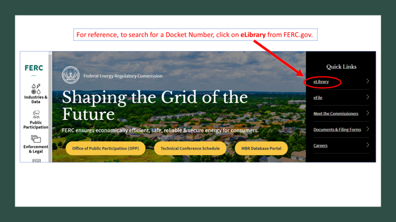 accessing elibrary from ferc.gov