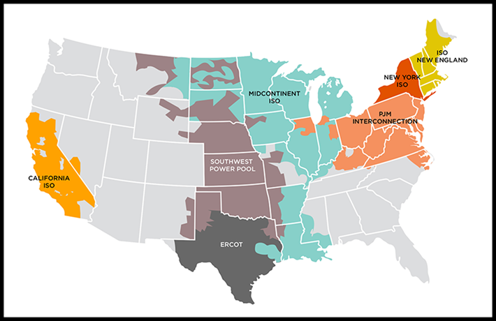 Seven RTO and ISO Regions in the Continental United States